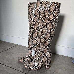 New - Zara Snake’s Skin Knee High Heeled Boots